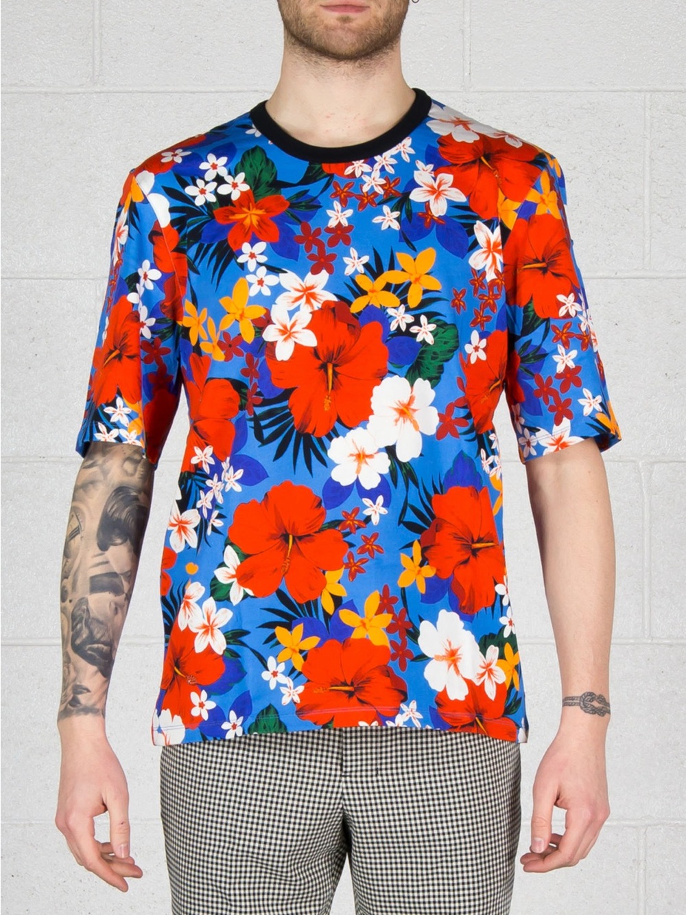 AMI Alexandre Mattiussi Blue Floral Hawaiian Hibiscus Print T-Shirt
